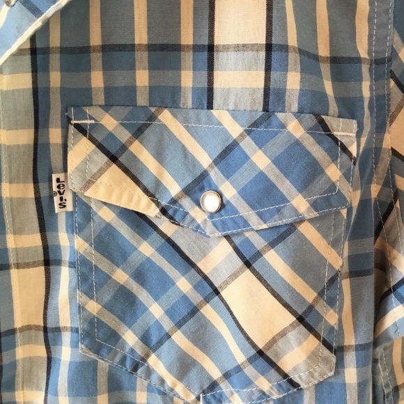 Levis Blue Plaid Western Sawtooth Button Up - Picture 4 of 4
